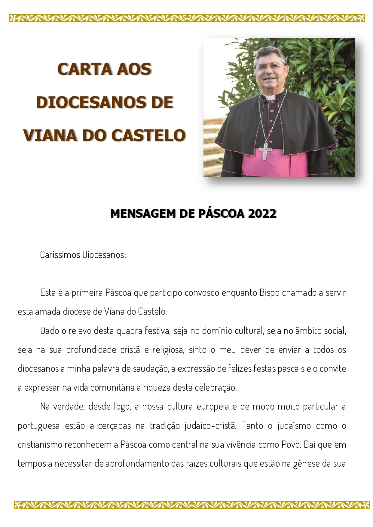 CARTA AOS DIOCESANOS DE VIANA DO CASTELO - MENSAGEM DE PÁSCOA 2022